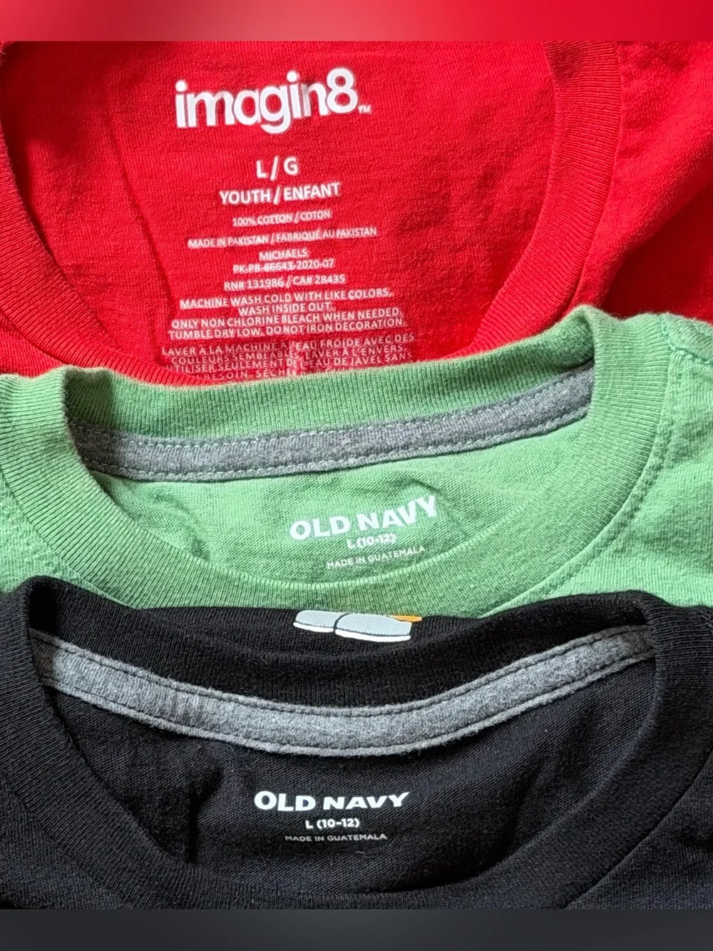 Lot of 3 fun Holiday theme graphic short sleeve shirts boys L 10-12 Santa Dino